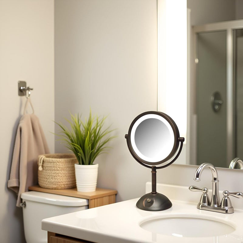 JERDON 8.5" Vanity Mirror with LED Lighting - 1X and 8X Magnification - Bronze Makeup Mirror - Model HL8808BZL - Image 5
